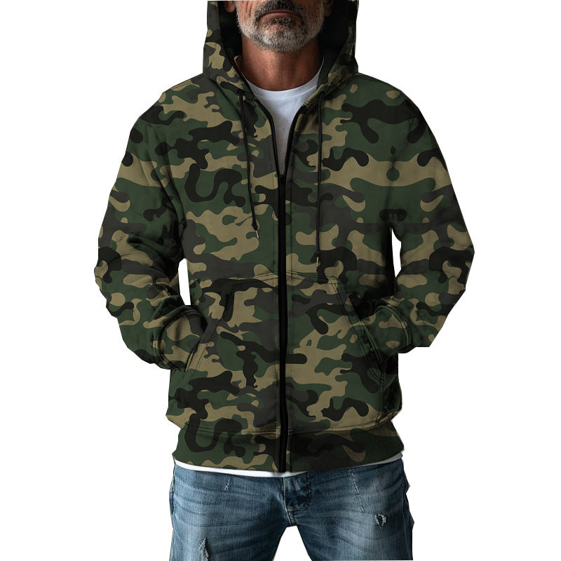 Herren Camouflage-Fleecejacke mit praktischen Taschen und verstellbarem Kordelzug R&B