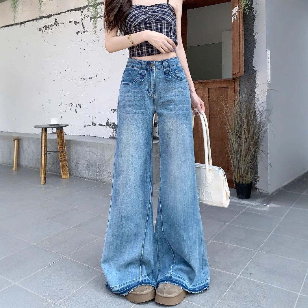 Damen Weite High-Waist Jeans mit lässigem Schnitt und modischen Details R&B