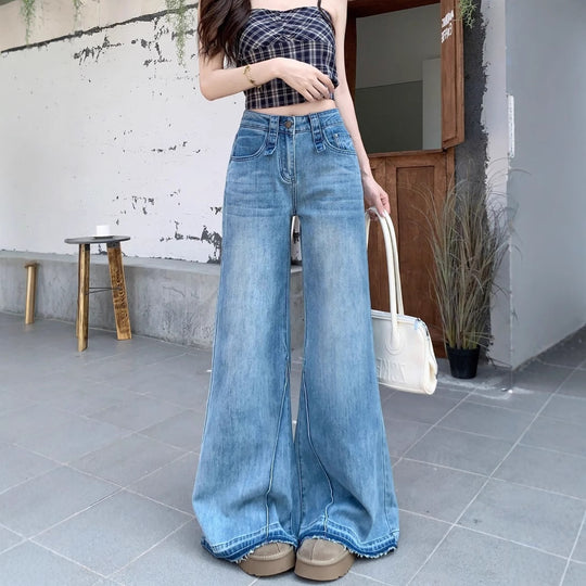 Damen Weite High-Waist Jeans mit lässigem Schnitt und modischen Details R&B