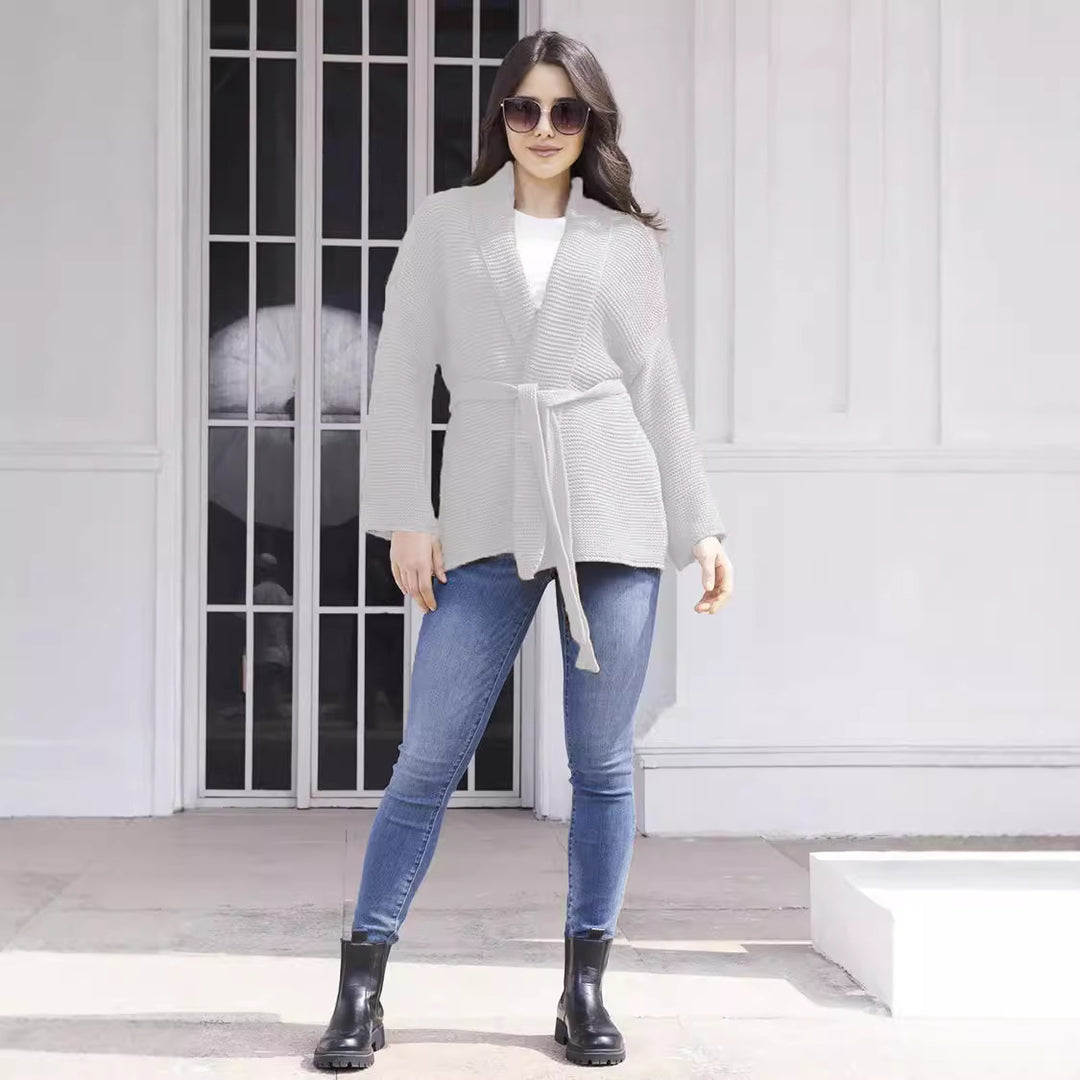 Damen Strickjacke mit Bindegürtel und lässigem Schnitt R&B