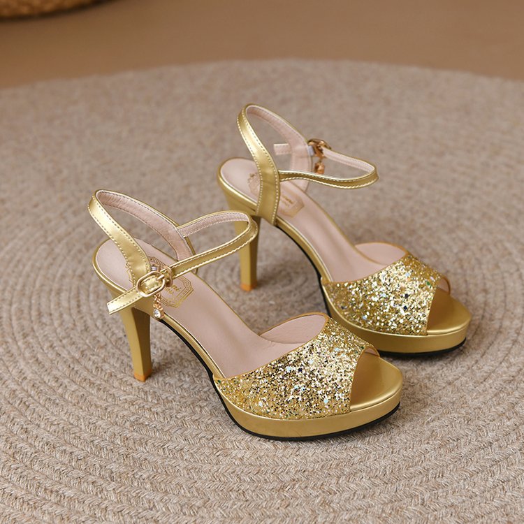 Damen glitzernde High Heelsandaletten mit elegantem Riemen