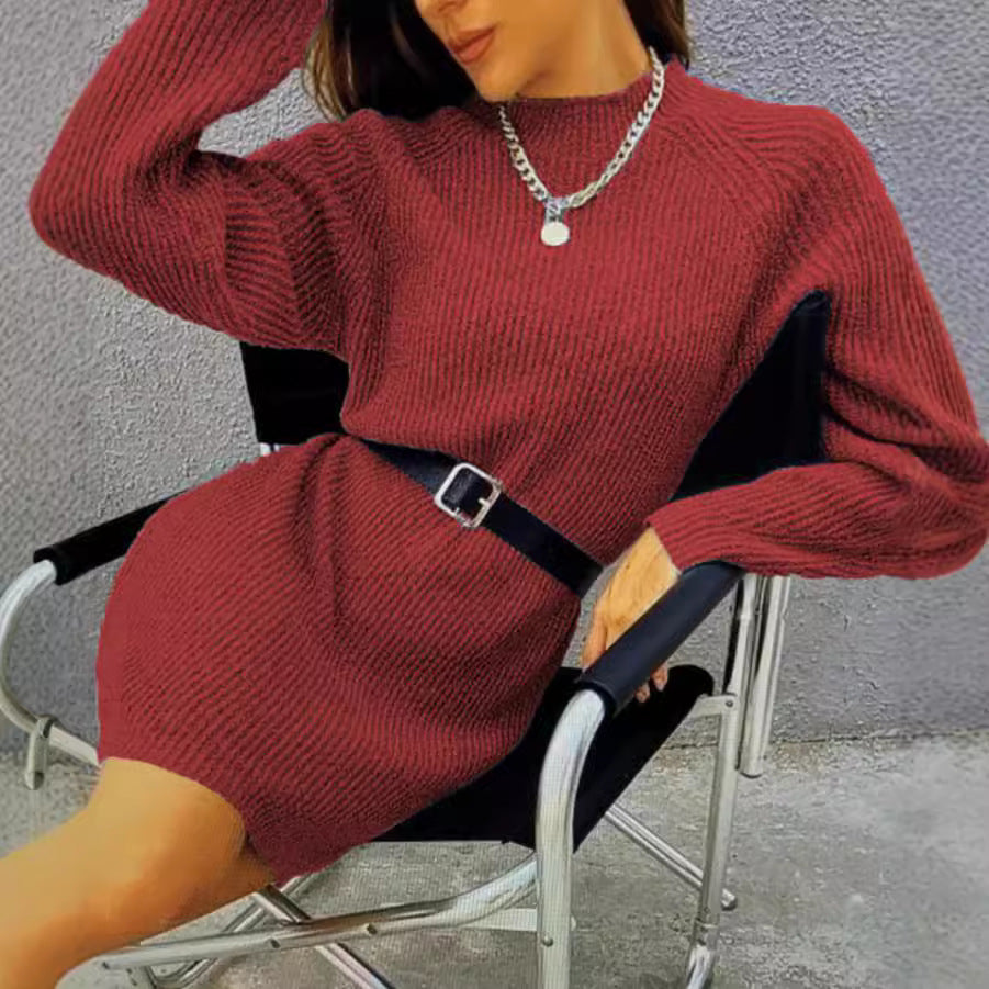 Damen Strickkleid mit lässigem Schnitt und modischem Rippenmuster R&B