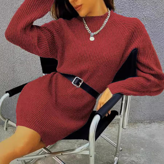 Damen Strickkleid mit lässigem Schnitt und modischem Rippenmuster R&B