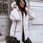 Steppjacke Damen Winter mit abnehmbarem Kunstpelzkragen