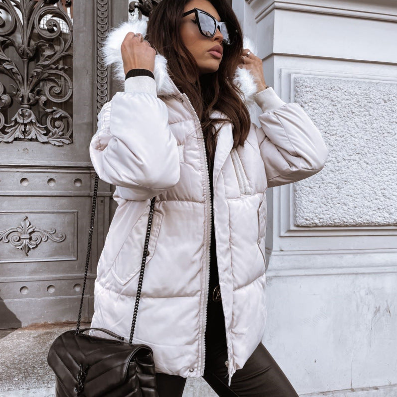 Steppjacke Damen Winter mit abnehmbarem Kunstpelzkragen