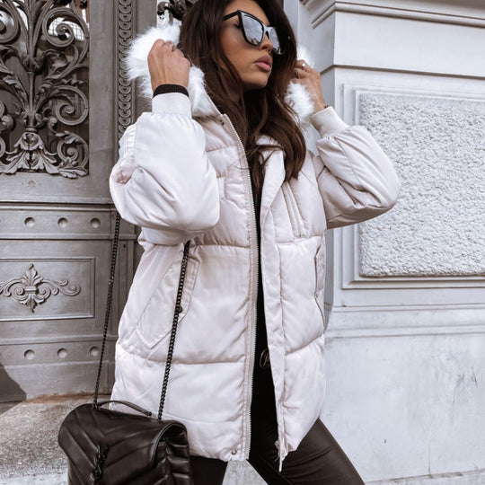 Steppjacke Damen Winter mit abnehmbarem Kunstpelzkragen