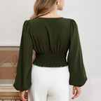 Damen Wrap-Bluse mit Ballonärmeln R&B