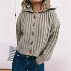 Damen Strickjacke mit dekorativen Knöpfen und strukturiertem Rippenmuster R&B