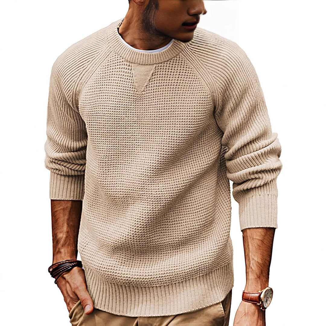 Herren lässiger Strickpullover mit strukturiertem Gewebemuster und Rundhalsausschnitt R&B