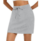 Damen Sportlicher Minirock mit Verstellbarem Kordelzug und Seitlichen Taschen R&B