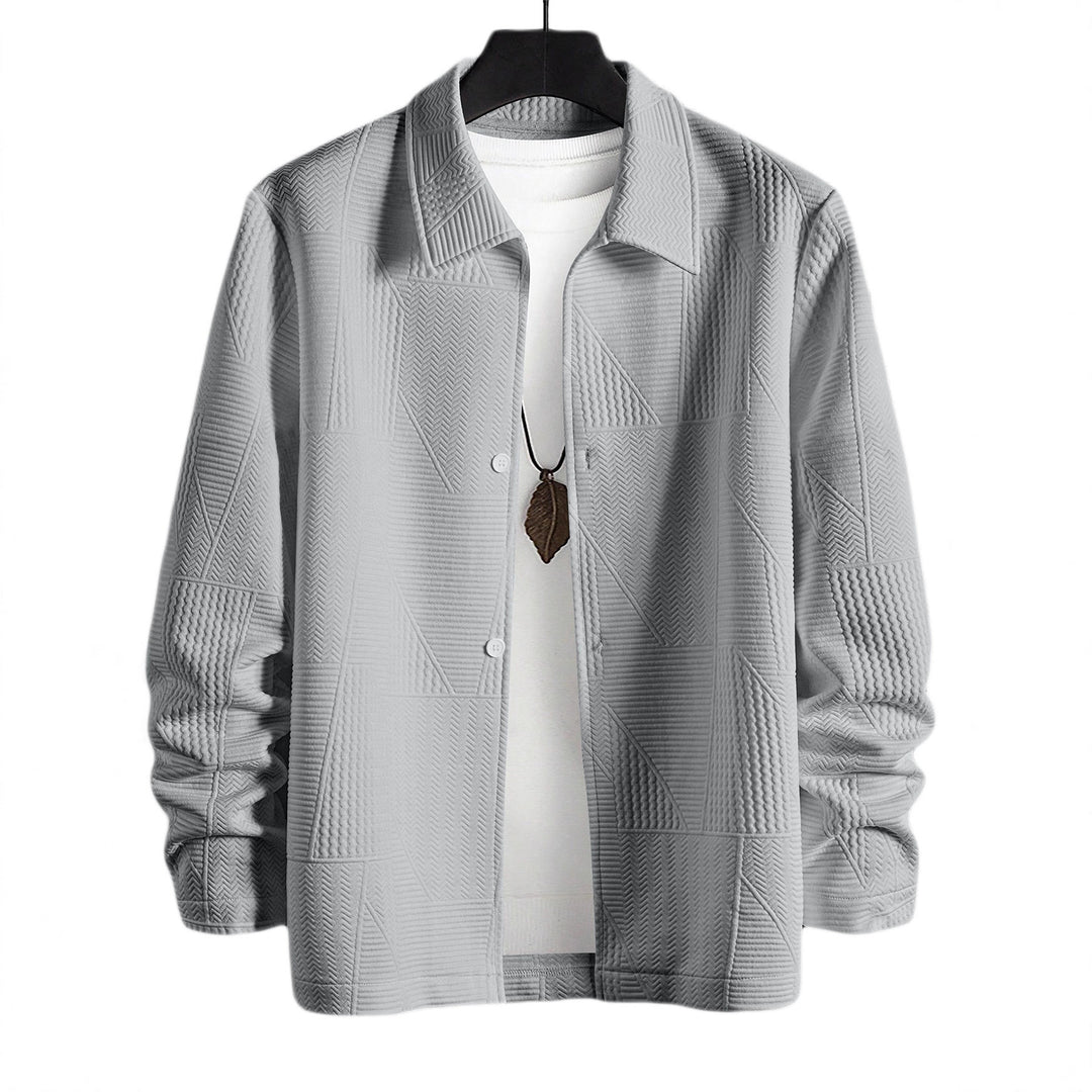 Herren nan strukturierte Shirtjacke im Patchwork-Relief mit Hemdkragen R&B