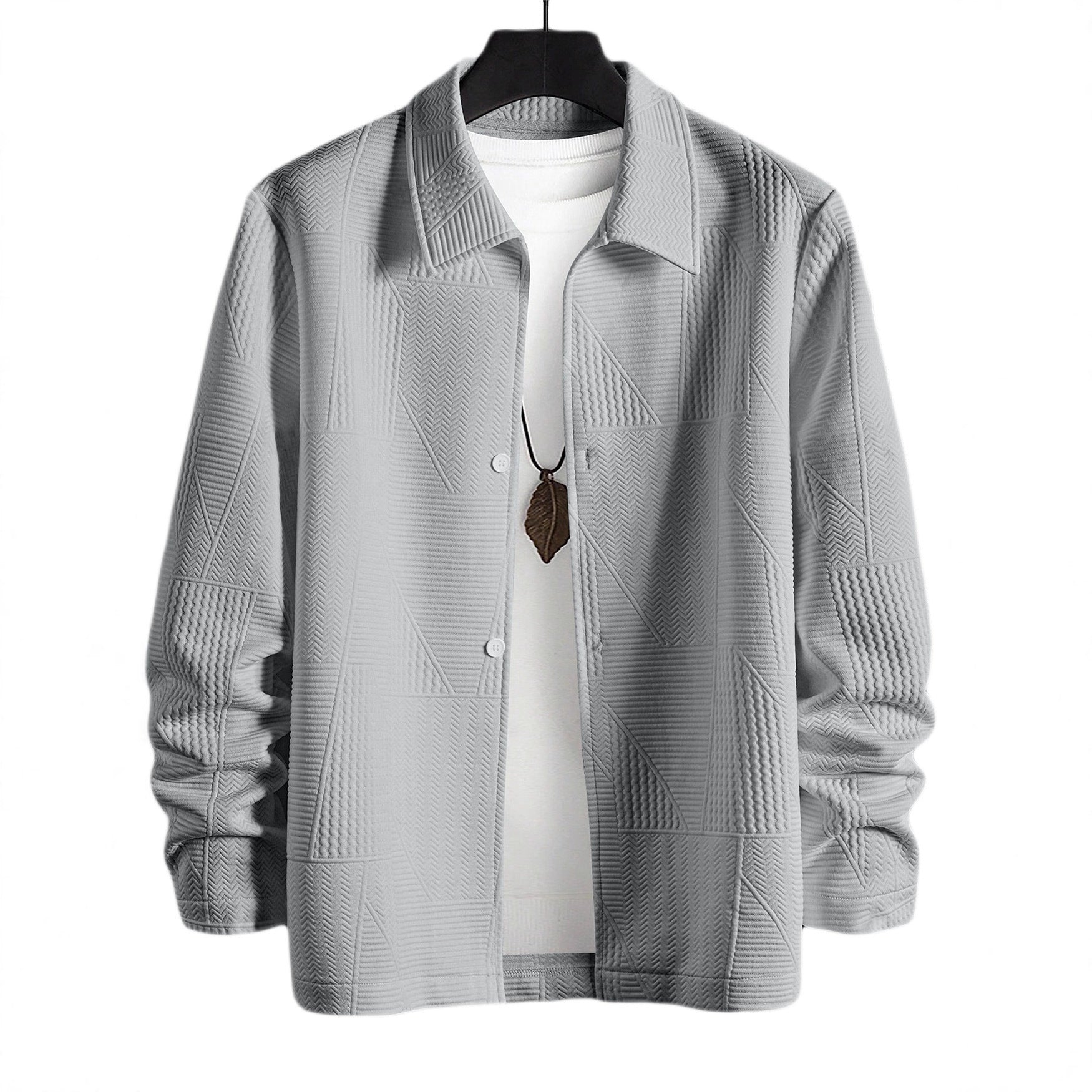 Herren nan strukturierte Shirtjacke im Patchwork-Relief mit Hemdkragen R&B