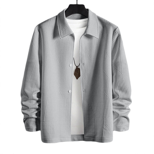 Herren nan strukturierte Shirtjacke im Patchwork-Relief mit Hemdkragen R&B
