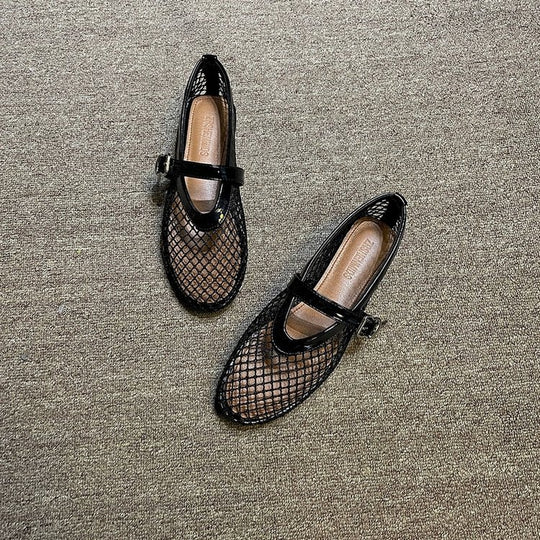 Damen Ballerina-Schuhe mit Netzdesign und verstellbarem Riemen R&B