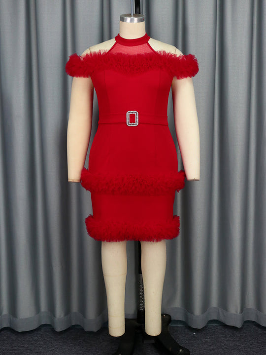 Damen elegantes Kleid mit fransigen Akzenten R&B