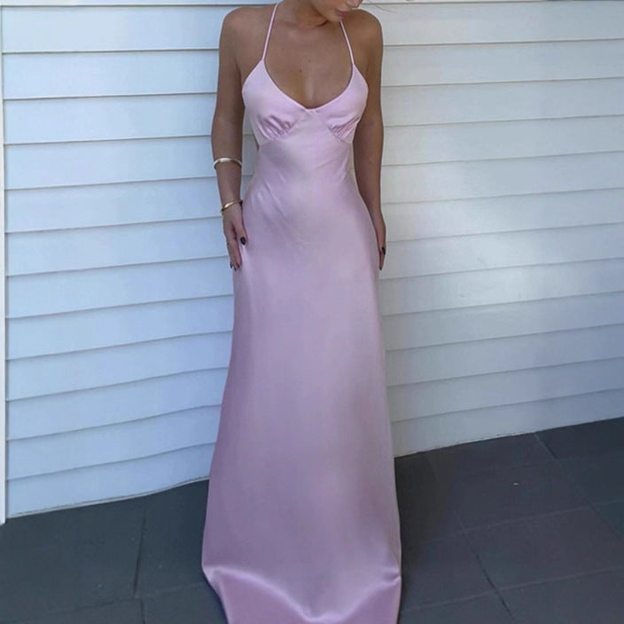 Damen Elegantes Maxikleid mit tiefem V-Ausschnitt und verstellbaren Spaghettiträgern R&B