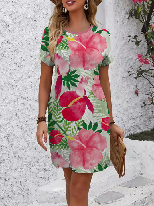 Damen komfortables Freizeitkleid mit lebhaftem Blumenmuster und lockerer Passform R&B