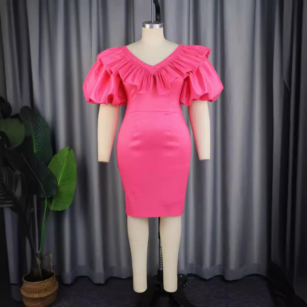 Damen figurbetontes Kleid mit voluminösen Rüschenärmeln R&B 1778622988