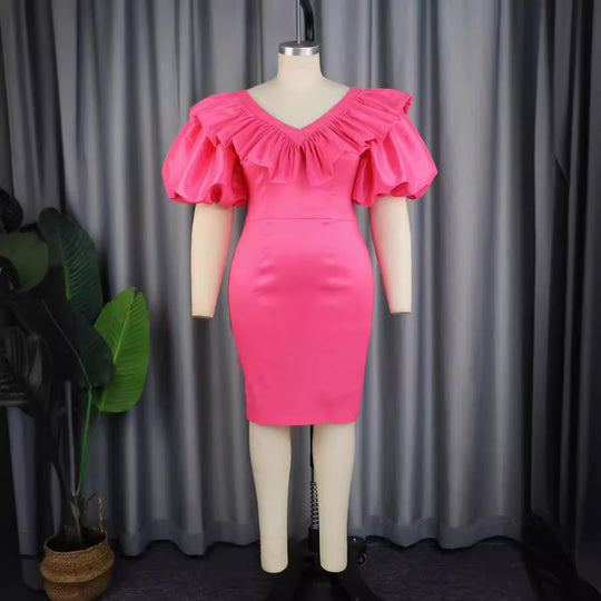 Damen figurbetontes Kleid mit voluminösen Rüschenärmeln R&B 1778622988