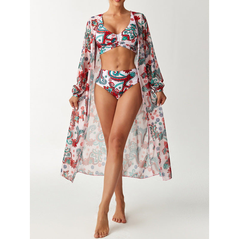 Damen Bikiniset mit farbenfrohem Design und transparenter Strandumhüllung R&B