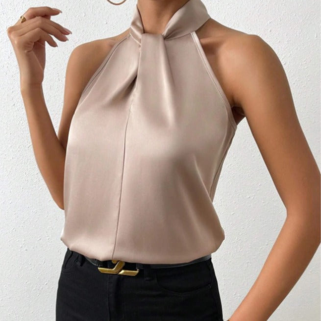 R&B | Damen Knoten Hals Stil Top Seide