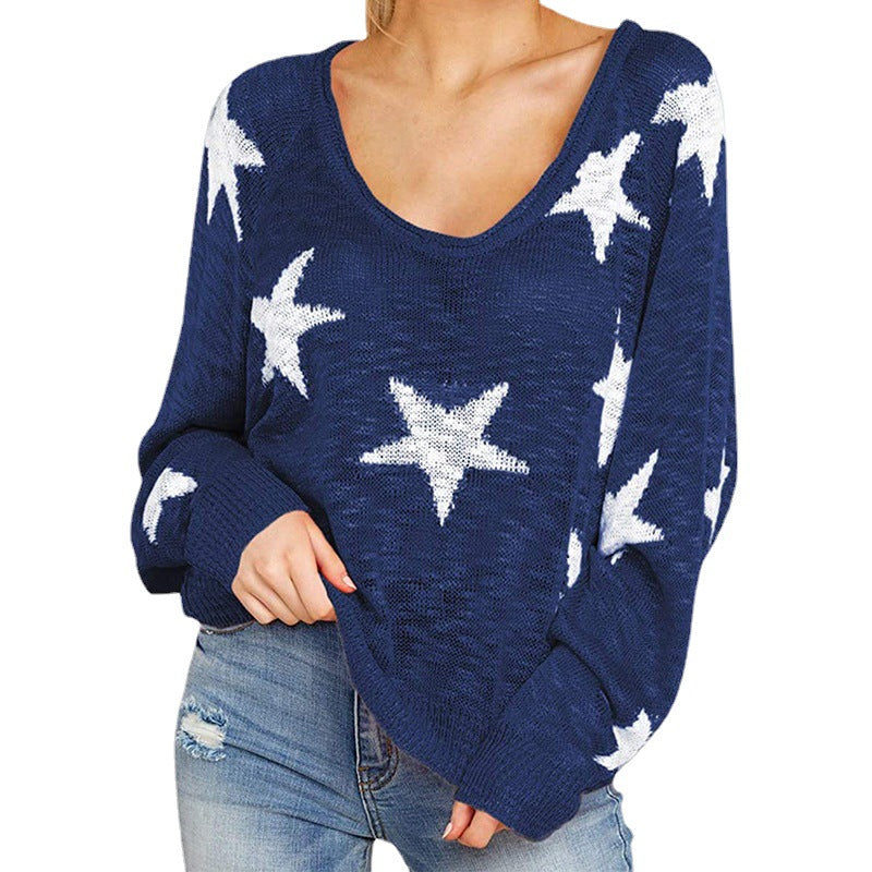 Damen stylischer Strickpullover mit Sternenmotiv R&B
