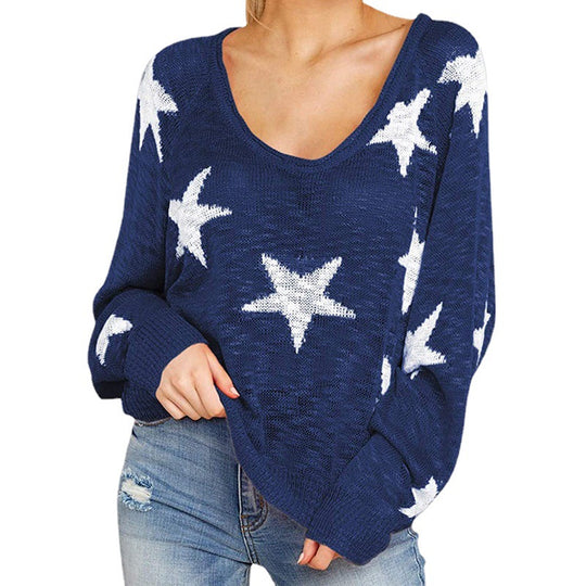 Damen Grobstrickpullover mit Sternenmuster R&B