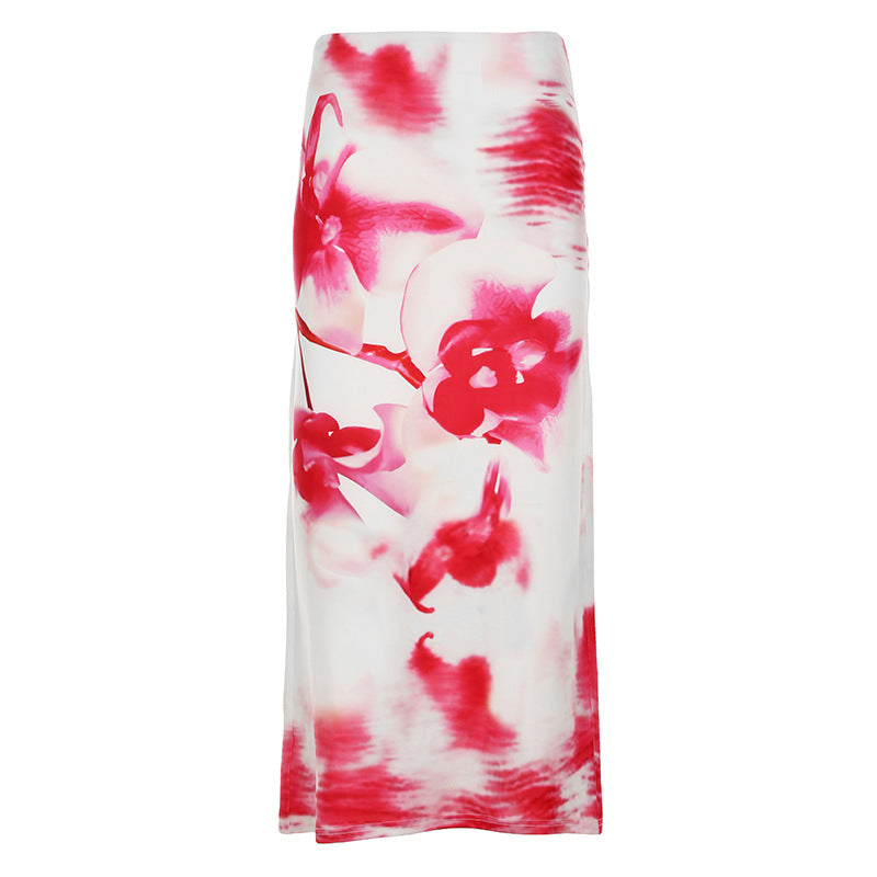 Damen Maxirock mit floralen Mustern und seitlichem Schlitz R&B