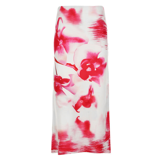 Damen Maxirock mit floralen Mustern und seitlichem Schlitz R&B