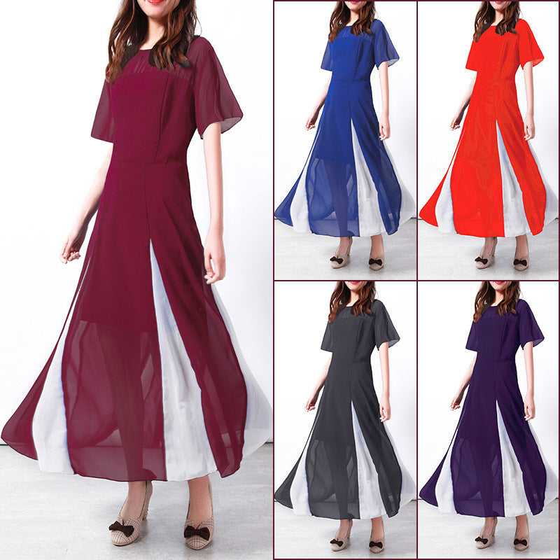 Damen Maxi-Langarmkleid mit transparenten Ärmeln und seitlichem Schlitz R&B