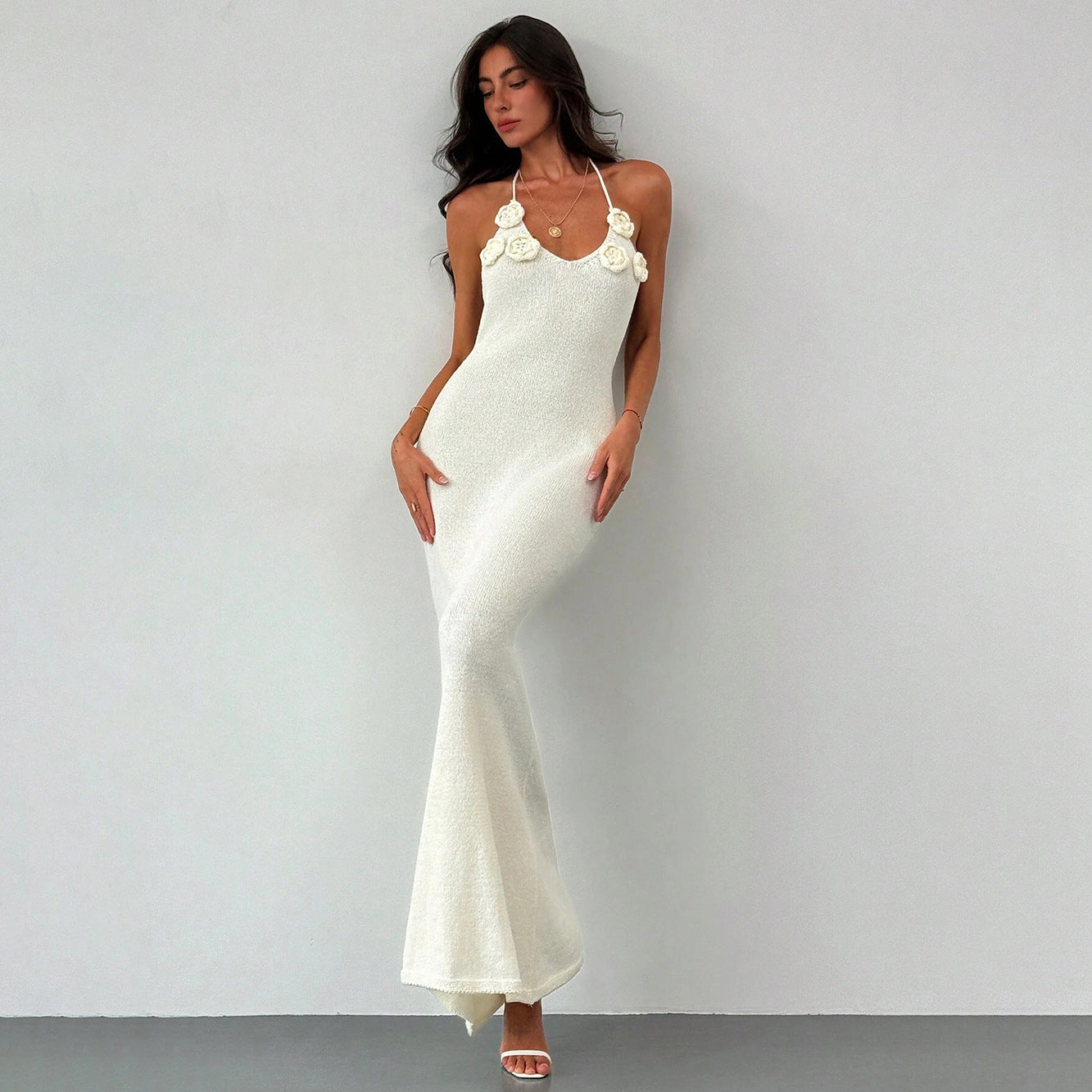 Damen glitzerndes Maxikleid mit eleganten Blumenapplikationen R&B