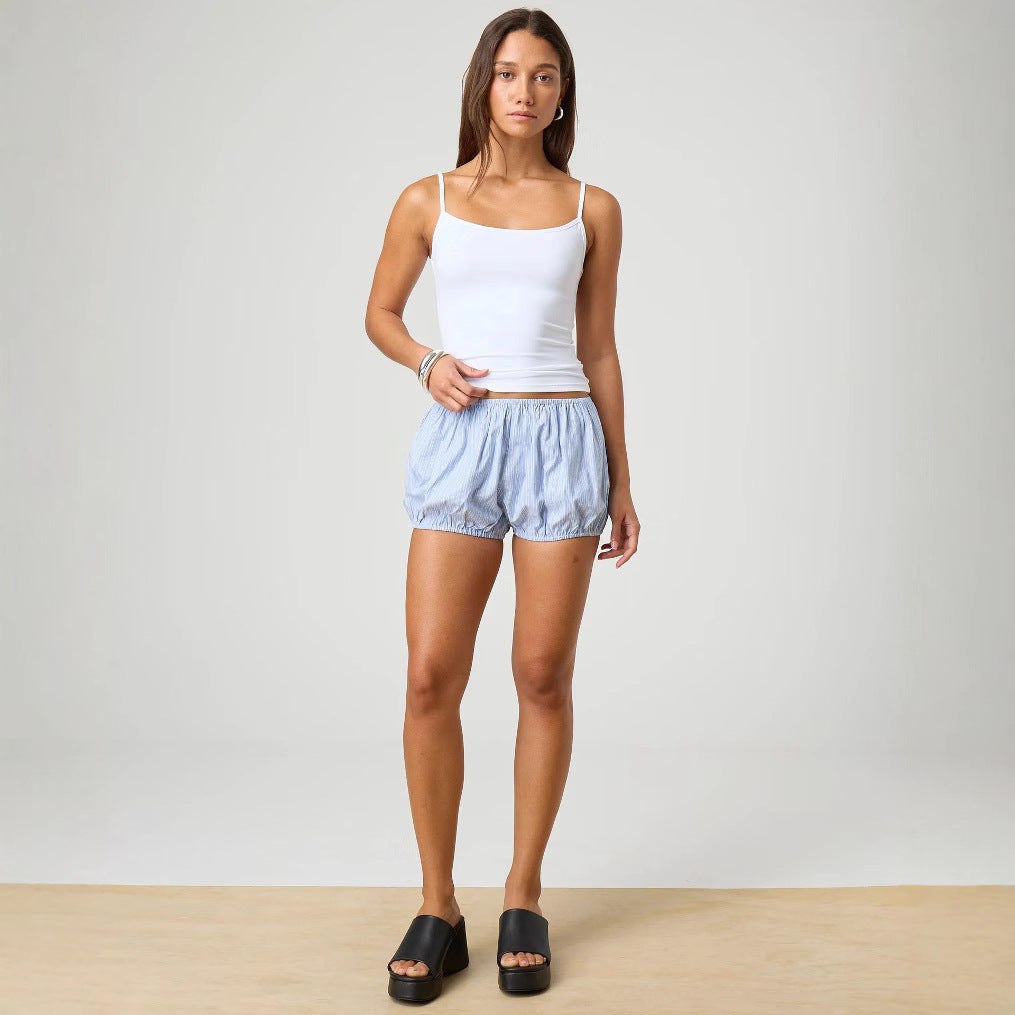 Damen entspannte Shorty-Pyjama-Set mit zartem Streifenmuster R&B