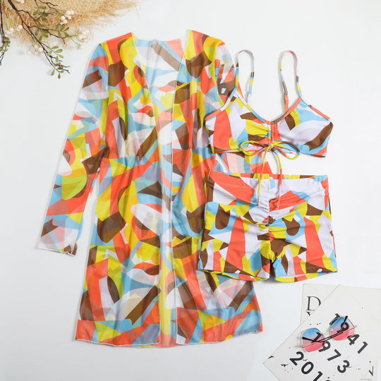 Damen Bikiniset mit floralem Oberteil und luftiger Wickeljacke R&B