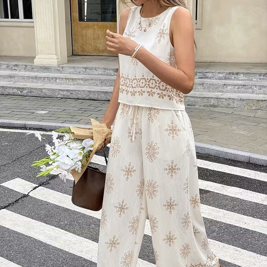 Damen zwei-teiliges Sommer Set mit feiner Stickerei und weitem Schnitt R&B