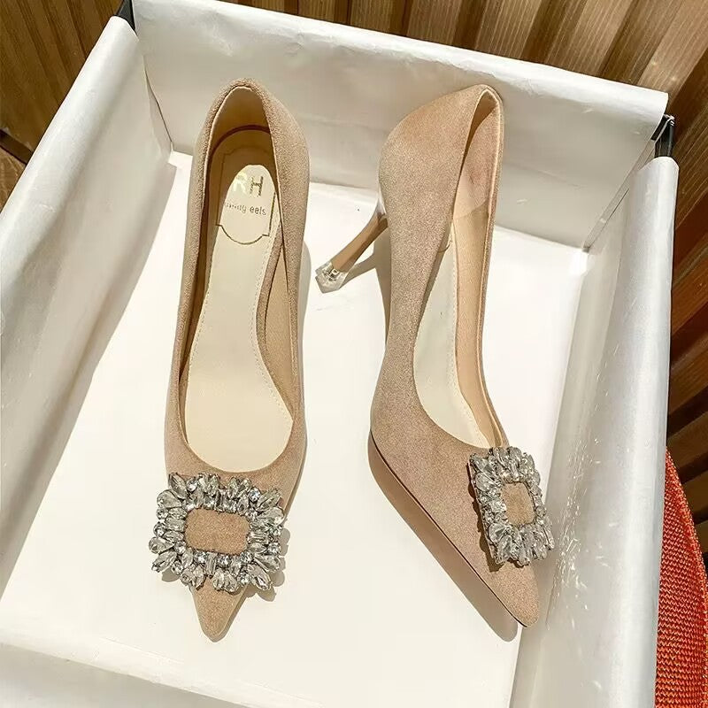 Damen elegante Pumps mit funkelndem Strassbesatz und modernem Design R&B