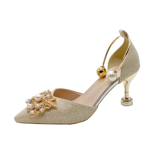 Damen elegante Slingback-Pumps mit luxuriösem Perlenschmuck R&B