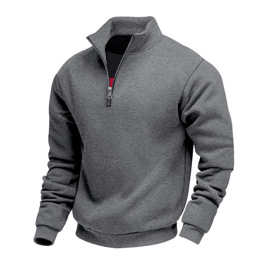 Herren nan angerauter Sweat-Halbzip mit kontrastiertem Innenkragen und elastischem Saum R&B