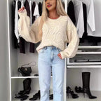 Damen kuscheliger Strickpullover mit kreativem Muster R&B