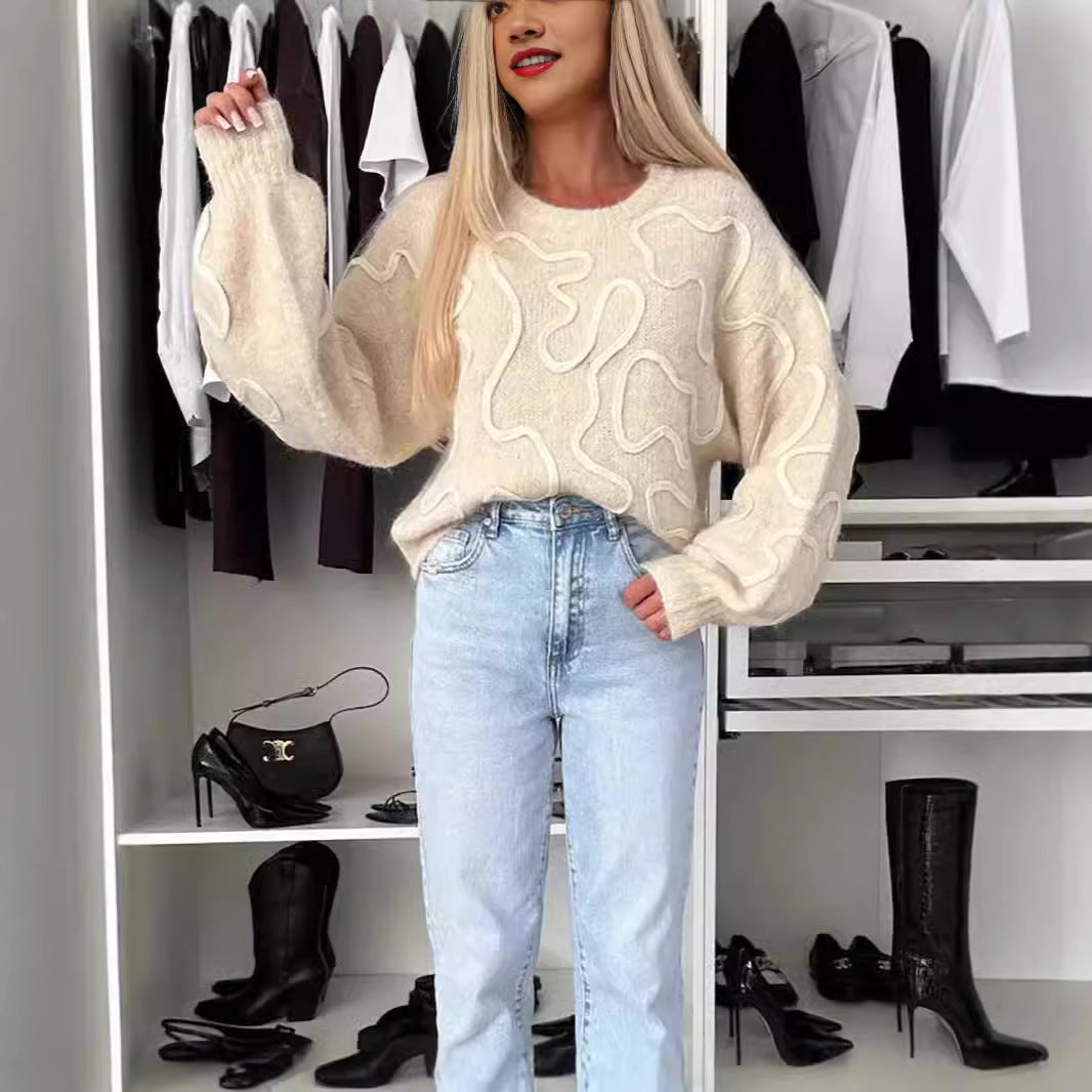 Damen kuscheliger Strickpullover mit kreativem Muster R&B