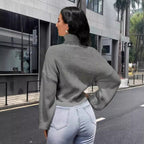 Damen Strickpullover mit hohem Kragen und lässigem Schnitt R&B