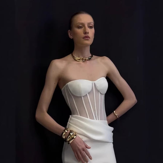 Damen Corsage-Langarmkleid mit elegantem Schnitt und fließendem Rock R&B