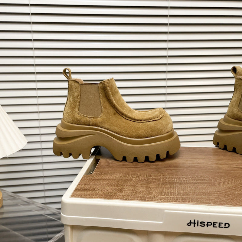 Damen Chunky Chelsea Boots mit rutschfester Profilsohle und weichem Veloursleder R&B
