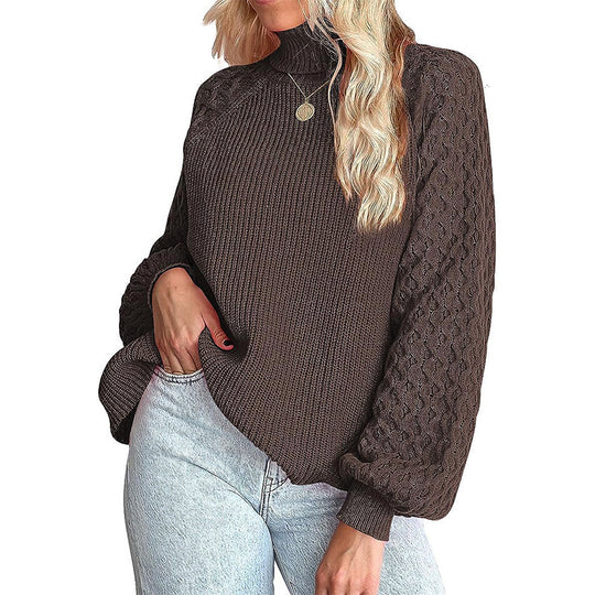 Damen Grobstrickpullover mit Stehkragen und Strukturmuster R&B