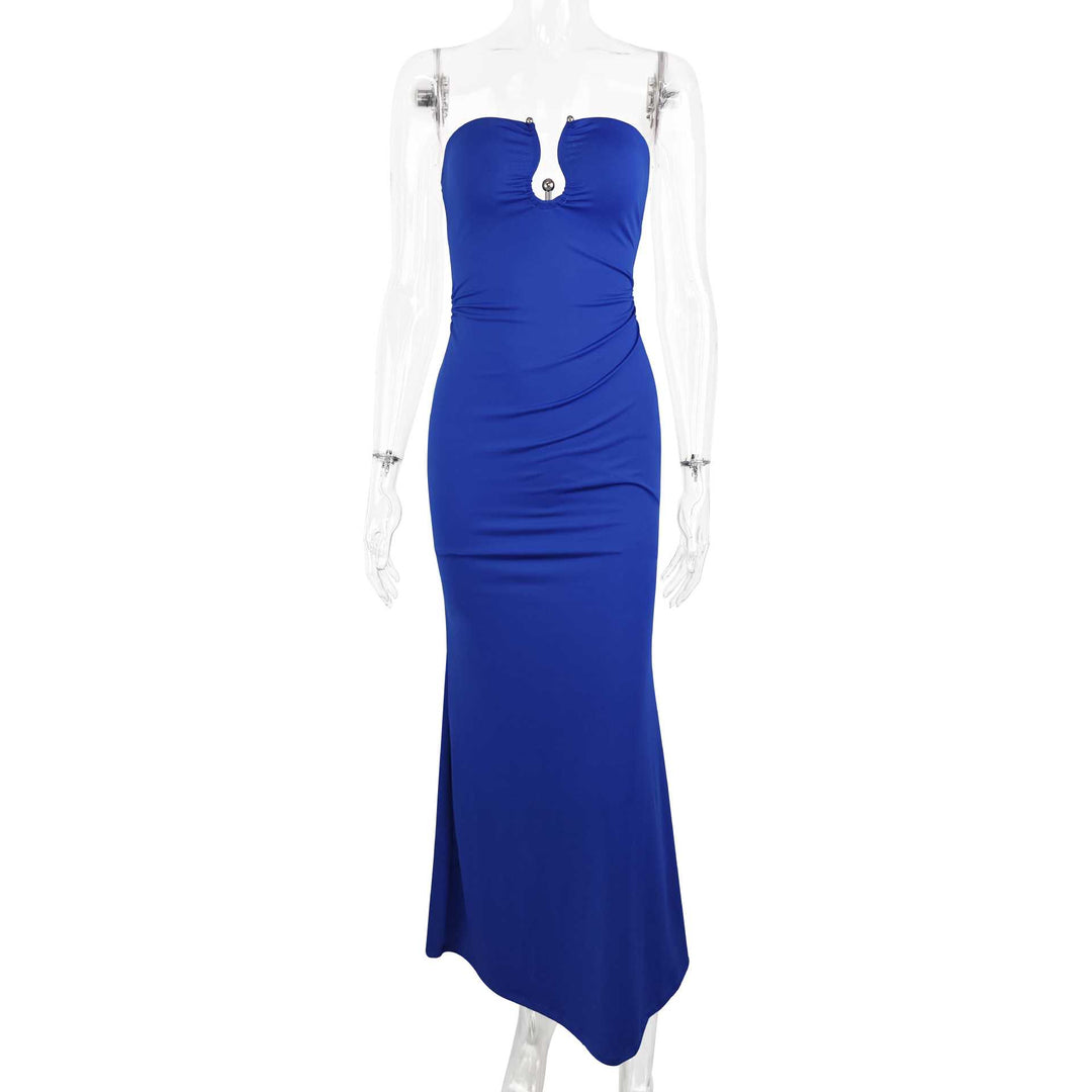 Damen Elegantes trägerloses Maxikleid mit raffiniertem Schlüssel-Ausschnitt und figurformendem Schnitt R&B