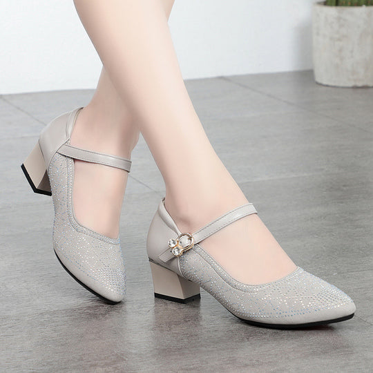 Damen Elegante Mary Jane Pumps mit funkelndem Strassbesatz und komfortablem Blockabsatz R&B