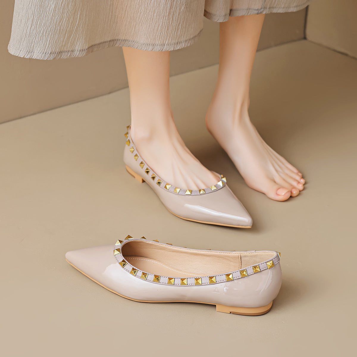 Damen spitze Ballerinas mit stylishen Nietenapplikationen