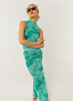 Damen elegantes Maxikleid mit hohem Kragen und fließendem Schnitt R&B