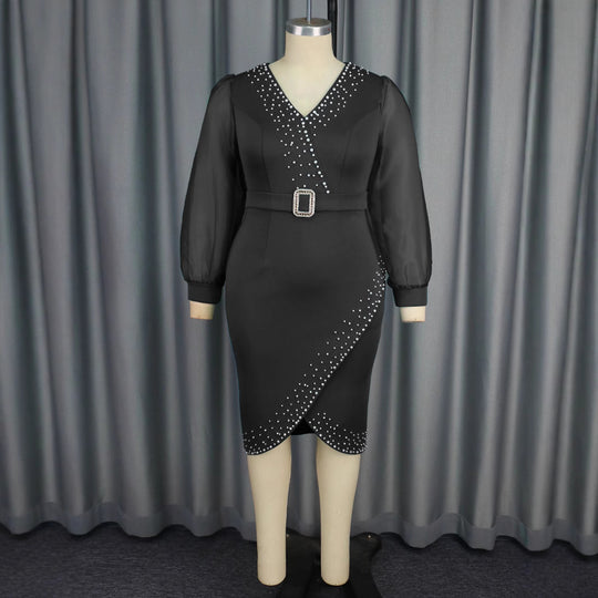 Damen Abendkleid mit eleganten Puffärmeln und funkelnden Applikationen R&B