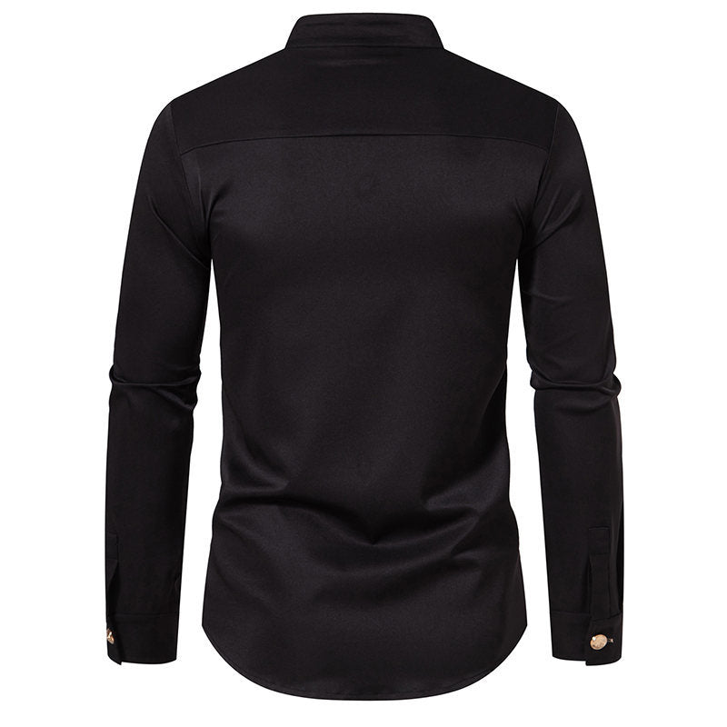 Herren Stehkragen-Hemd mit eleganten Knopfdetails