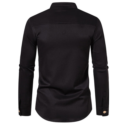 Herren Stehkragen-Hemd mit eleganten Knopfdetails R&B